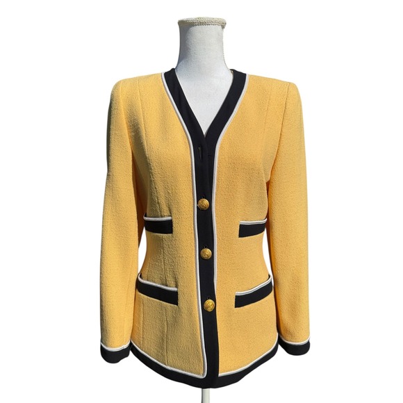 Escada Margaretha Ley Yellow Tweed Blazer Pants Suit Set 34 Wool